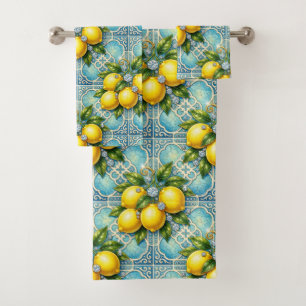 Luxury Amalfi Lemons Diamonds Mediterranean Bath Towel Set