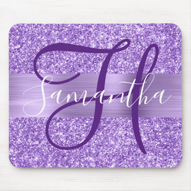 Luxury Amethyst Glitter Personalised Monogram Mouse Pad (Front)