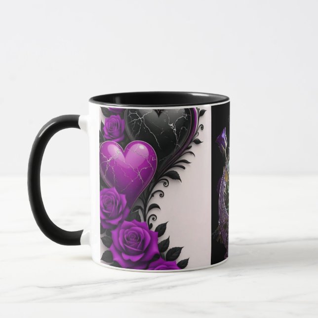 Luxury Amethyst Heart and Purple Roses Coffee Mug (Left)