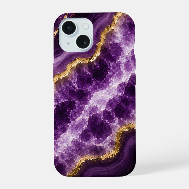 Luxury Amethyst Marble Geode iPhone 15 Case (Back)