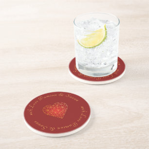 Luxury and modern geometric heart gold red love coaster