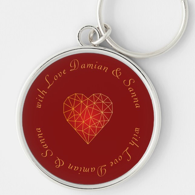 Luxury and modern gold red geometric heart love key ring (Front)