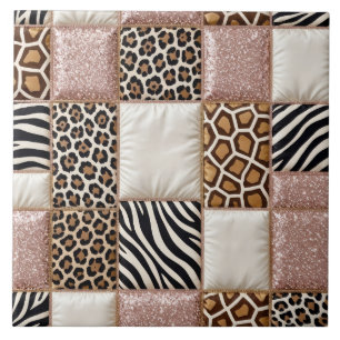 Luxury Animal Print Pink Faux Glitter Ceramic Tile