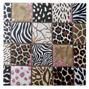 Luxury Animal Print Pink Rhinestone Ceramic Tile