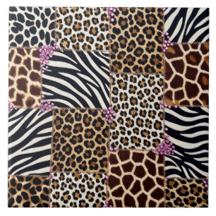 Luxury Animal Print Pink Rhinestone Ceramic Tile