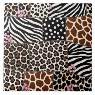 Luxury Animal Print Pink Rhinestone Ceramic Tile