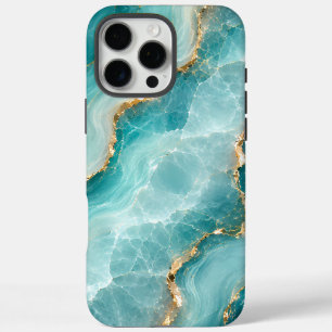 Luxury Aqua Agate Marble with Gold Veins iPhone 16 Pro Max Case