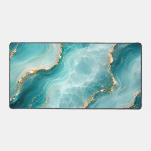 Luxury Aqua Agate Marble with Gold Veins Desk Mat