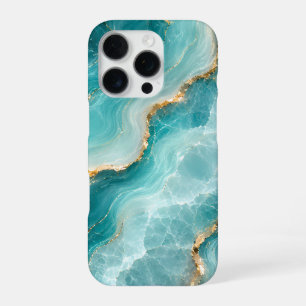 Luxury Aqua Agate Marble with Gold Veins iPhone 16 Pro Case