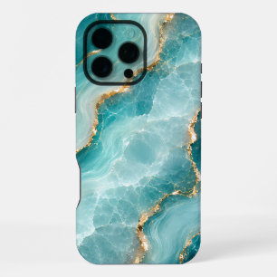 Luxury Aqua Agate Marble with Gold Veins iPhone 16 Pro Max Case