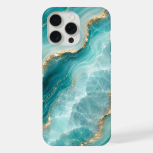 Luxury Aqua Agate Marble with Gold Veins iPhone 15 Pro Max Case
