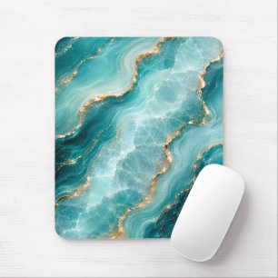 Luxury Aqua Agate Marble with Gold Veins Mouse Pad