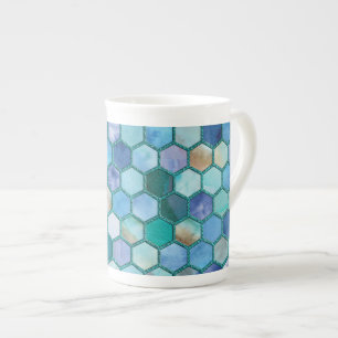 Luxury Aqua blue honeycomb pattern Bone China Mug