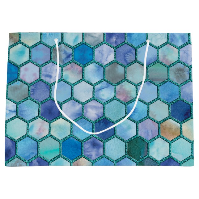 Luxury Aqua blue honeycomb pattern Large Gift Bag (Front)