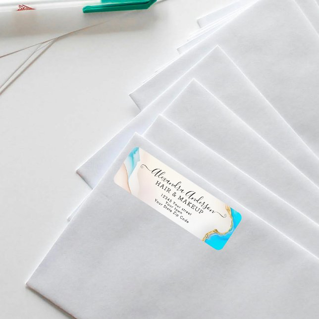 Luxury Aqua Gold Marble Holographic Return Address Label (Luxury Aqua Gold Marble Holographic Return Address Label)