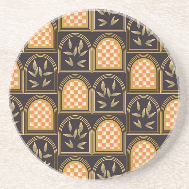 Luxury Art Deco Geometric Floral Seamless Pattern  Coaster (Front)