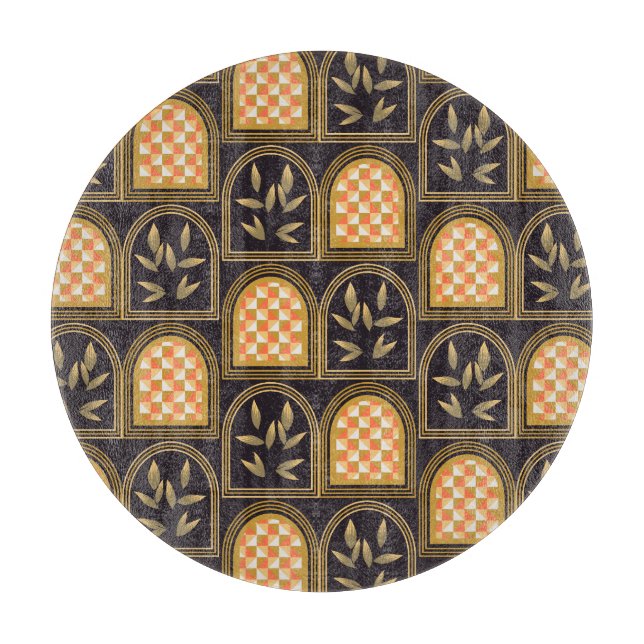 Luxury Art Deco Geometric Floral Seamless Pattern  Cutting Board (Front)