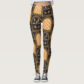 Luxury Art Deco Geometric Floral Seamless Pattern Leggings