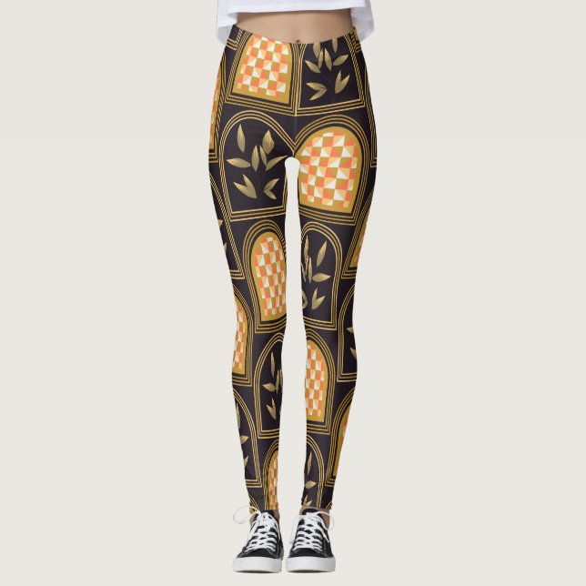 Luxury Art Deco Geometric Floral Seamless Pattern  Leggings (Front)