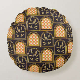 Luxury Art Deco Geometric Floral Seamless Pattern Round Cushion