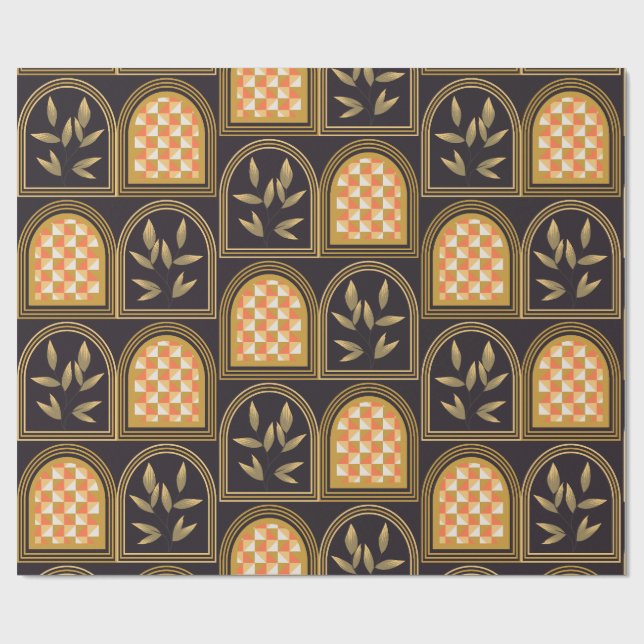 Luxury Art Deco Geometric Floral Seamless Pattern  Wrapping Paper (Flat)