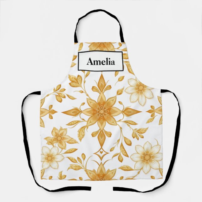 Luxury Art Deco Gold Floral Apron (Front)