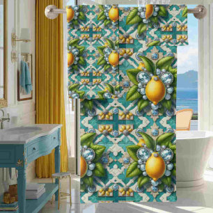 Luxury Art Deco Lemons Diamonds Bath Towel Set