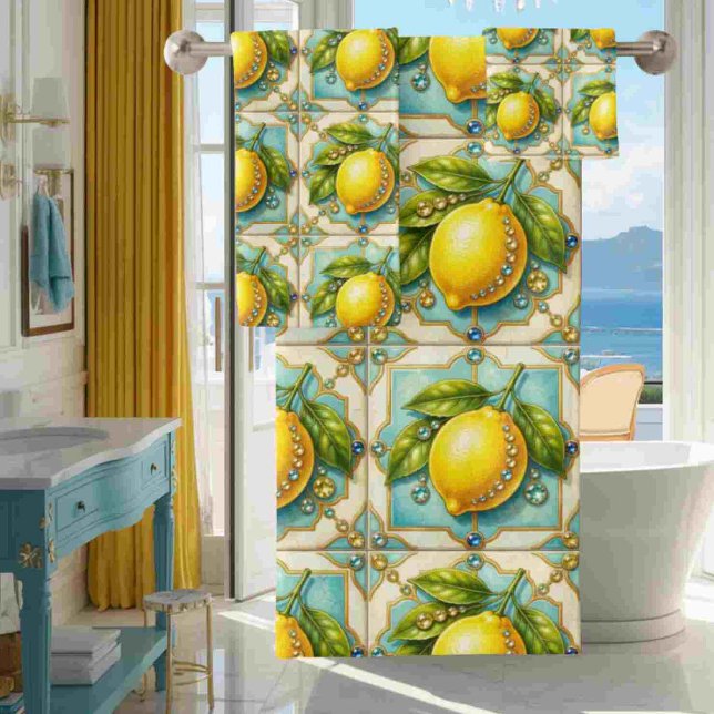 Luxury Art Deco Lemons Diamonds  Bath Towel Set (Creator Uploaded)