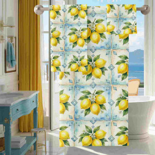 Luxury Art Deco Lemons Diamonds Bath Towel Set