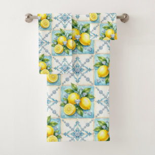 Luxury Art Deco Lemons Diamonds Bath Towel Set