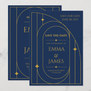 Luxury Art Deco Navy Gold Save the Date Card