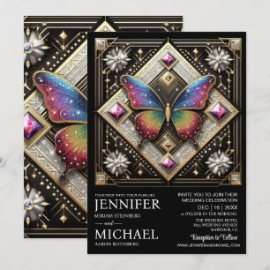 Luxury Art Deco Rainbow Butterfly Wedding  Invitation