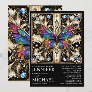 Luxury Art Deco Rainbow Butterfly Wedding  Invitation