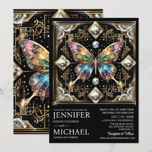 Luxury Art Deco Rainbow Butterfly Wedding  Invitation