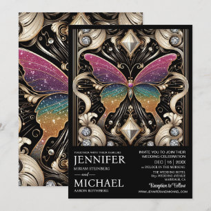 Luxury Art Deco Rainbow Butterfly Wedding Invitation