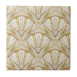 Luxury Art Deco Sunburst Infinite Pattern - Cream Ceramic Tile