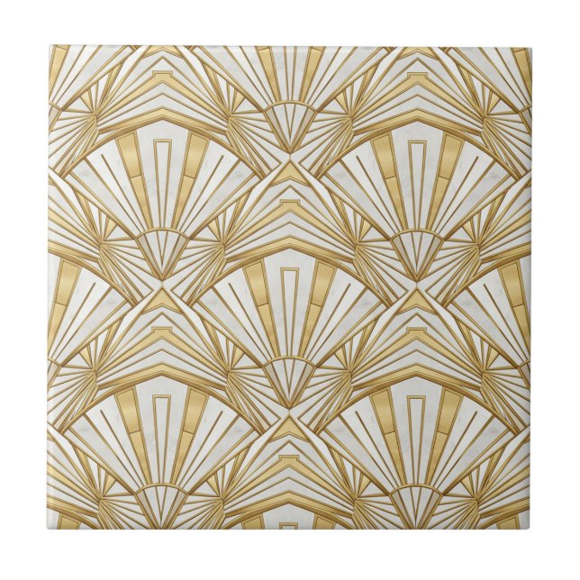 Luxury Art Deco Sunburst Infinite Pattern - Cream  Ceramic Tile (Front)