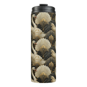 Luxury Art Deco Swan and Gold Filigree Pattern Thermal Tumbler
