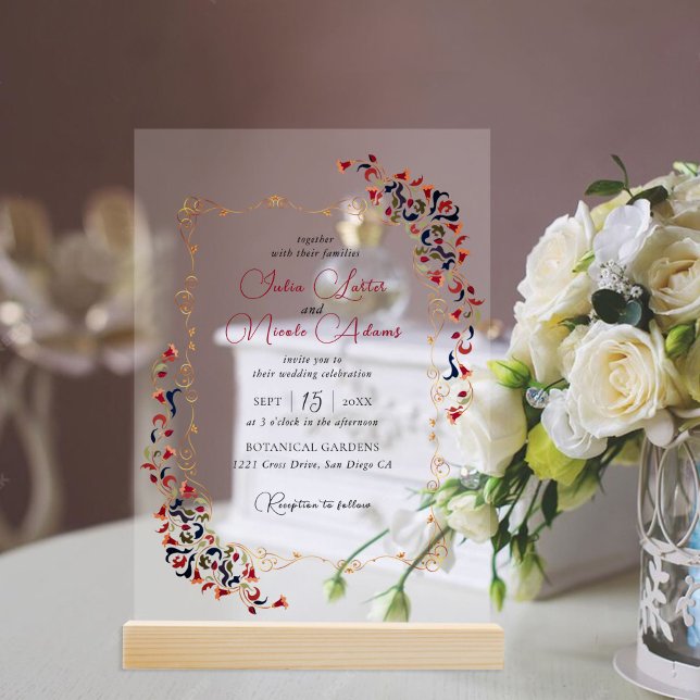 Luxury Artistic Botanical Floral Paisley Wedding Acrylic Invitations (Creator Uploaded)