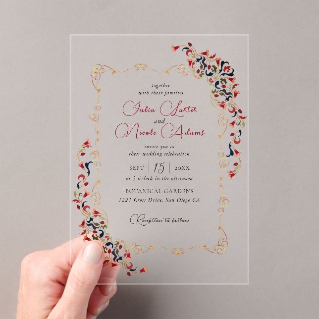 Luxury Artistic Botanical Floral Paisley Wedding Acrylic Invitations (Insitu (Handheld))