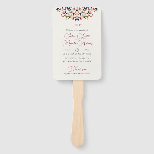 Luxury Artistic Botanical Floral Paisley Wedding Hand Fan (Front)