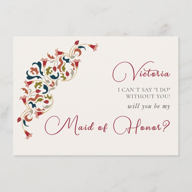 Luxury Artistic Botanical Floral Paisley Wedding Menu (Front)