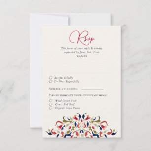 Luxury Artistic Botanical Floral Paisley Wedding RSVP Card