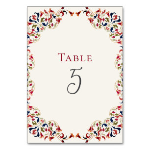 Luxury Artistic Botanical Floral Paisley Wedding Table Number