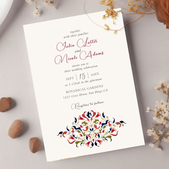 Luxury Artistic Floral Paisley Photo Wedding Invitation (Creator Uploaded)