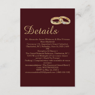 Luxury Auburn Brown & Gold Ring Wedding Details Enclosure Card