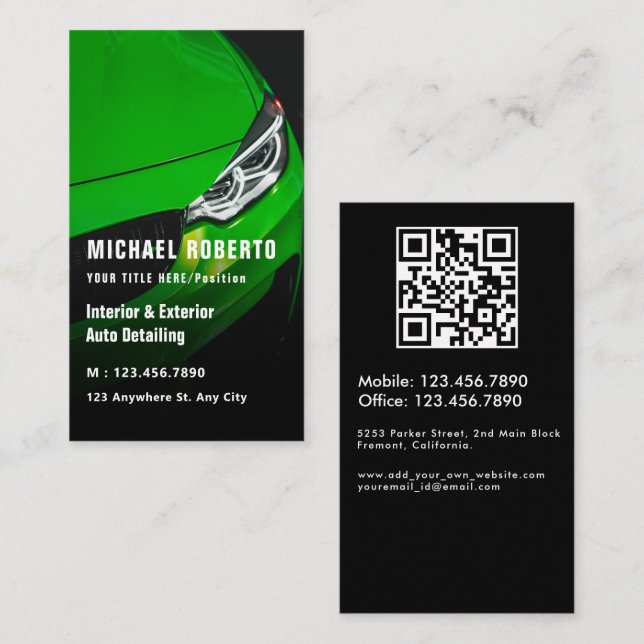 Luxury Auto Detailing Car Cleaning Repair qr code Business Card (Front/Back)