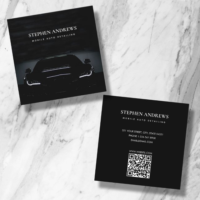 Luxury Auto Detailing Car Cleaning Repair QR Code Square Business Card (Creator Uploaded)