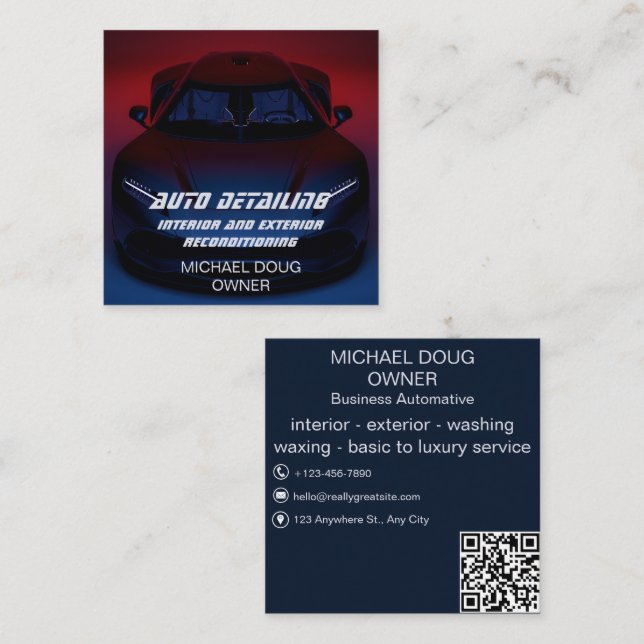 Luxury Auto Detailing Car Cleaning Repair QR Code  Square Business Card (Front/Back)