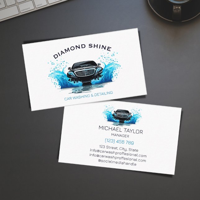 Luxury Automotive Car Washing Auto Detailing Business Card (front view car detailing)
